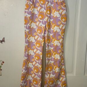Floral Patterned Pants in Orange and Purple